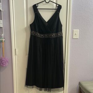Robbie Bee Black Midi Dress with Embellished Waist